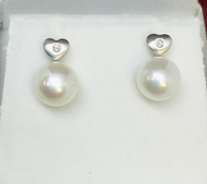 Heart, Diamond & Pearl Post Earrings