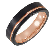 Load image into Gallery viewer, Men’s Black &amp; 18k Rose Tungsten Band
