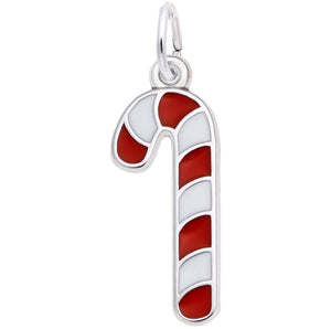 Sterling Silver Red & White Candy Cane Charm