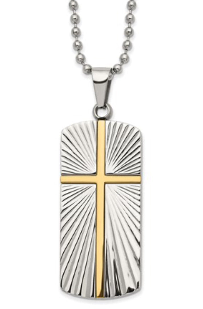 Two Tone Cross Dog Tag Necklace