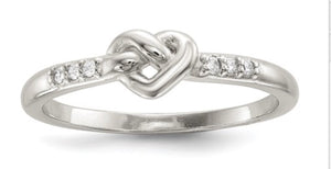 Sterling Silver & CZ Heart Knot Ring