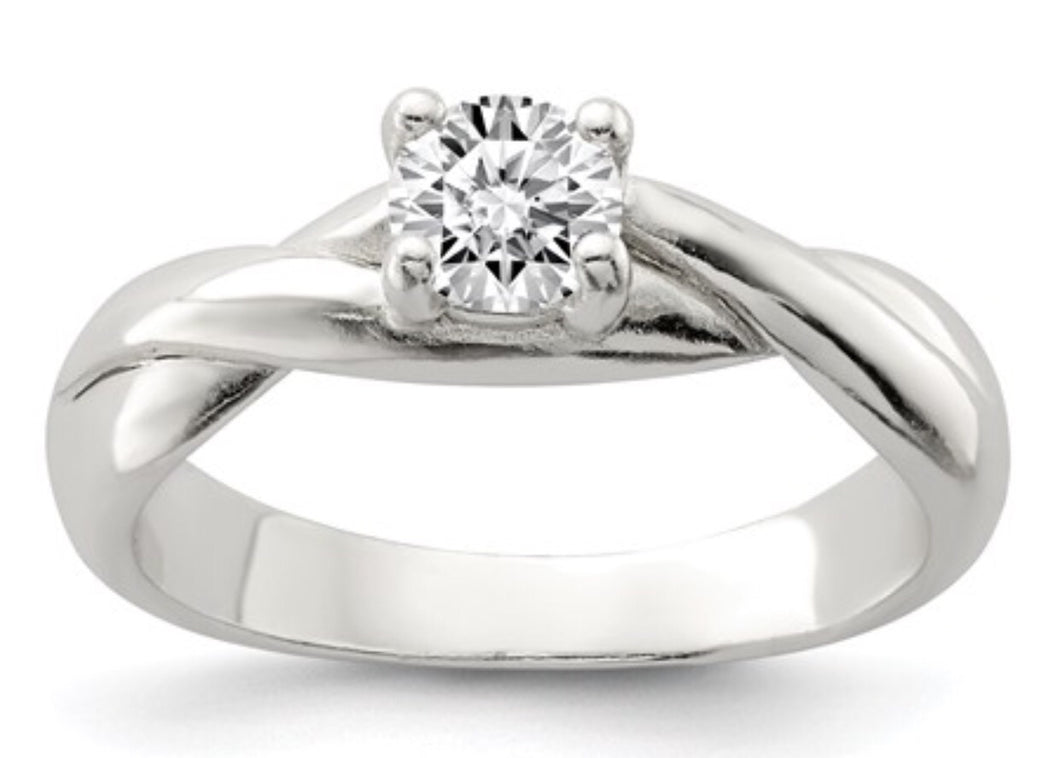 Sterling Silver & CZ Twisted Ring
