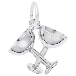 Sterling Silver 3D Champagne Glasses Charm