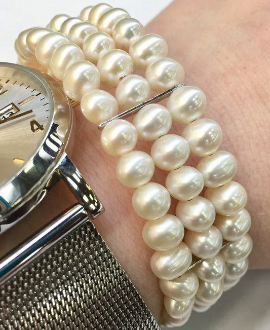 Three Row Pearl Cuff Bracelet
