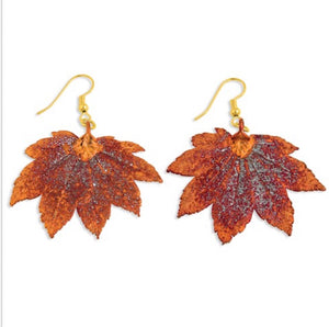 Copper Dipped Maple Leaf Dangle Earrings