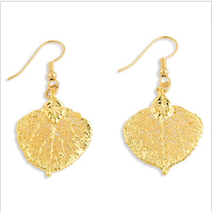 Gold Dipped Aspen Leaf Dangle Earrings
