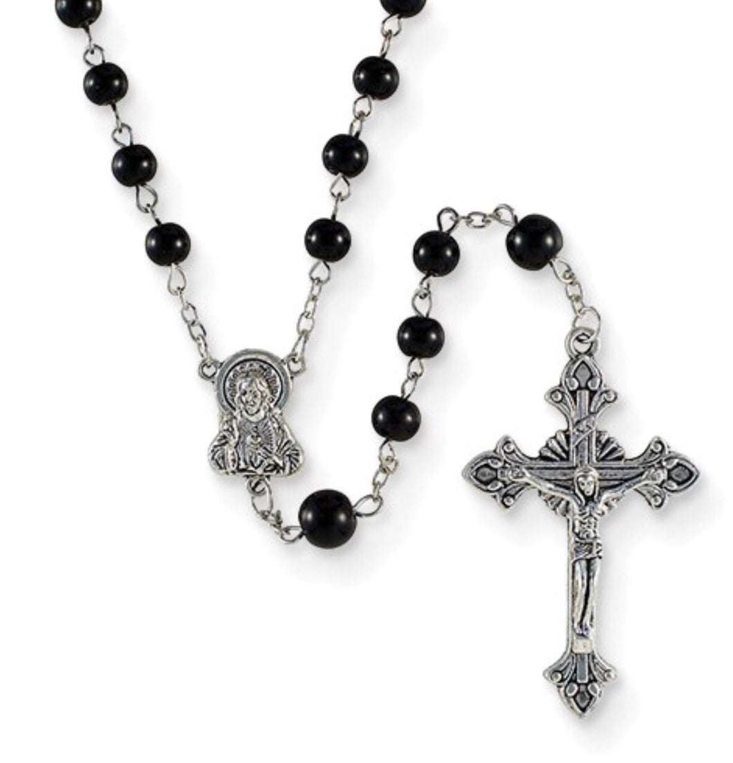 Creed Italian Black Glass Bead Rosary