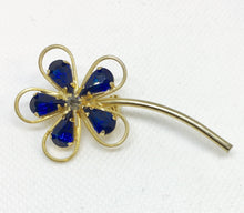 Load image into Gallery viewer, Blue Rhinestone Flower Brooch