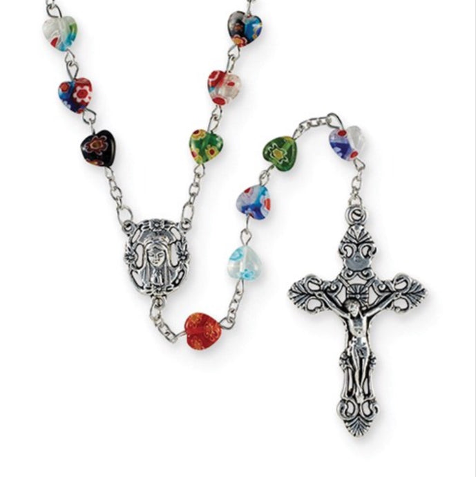 Creed Italian Multi-Color Murano Heart Beaded Rosary