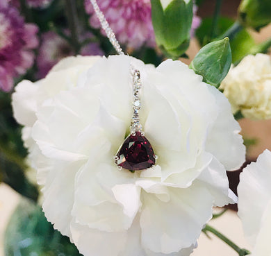 14k White Cushion Trillion Rhodolite Garnet Necklace