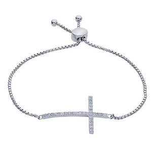 Sterling Silver & CZ-Set Cross Link Adjustable Bracelet