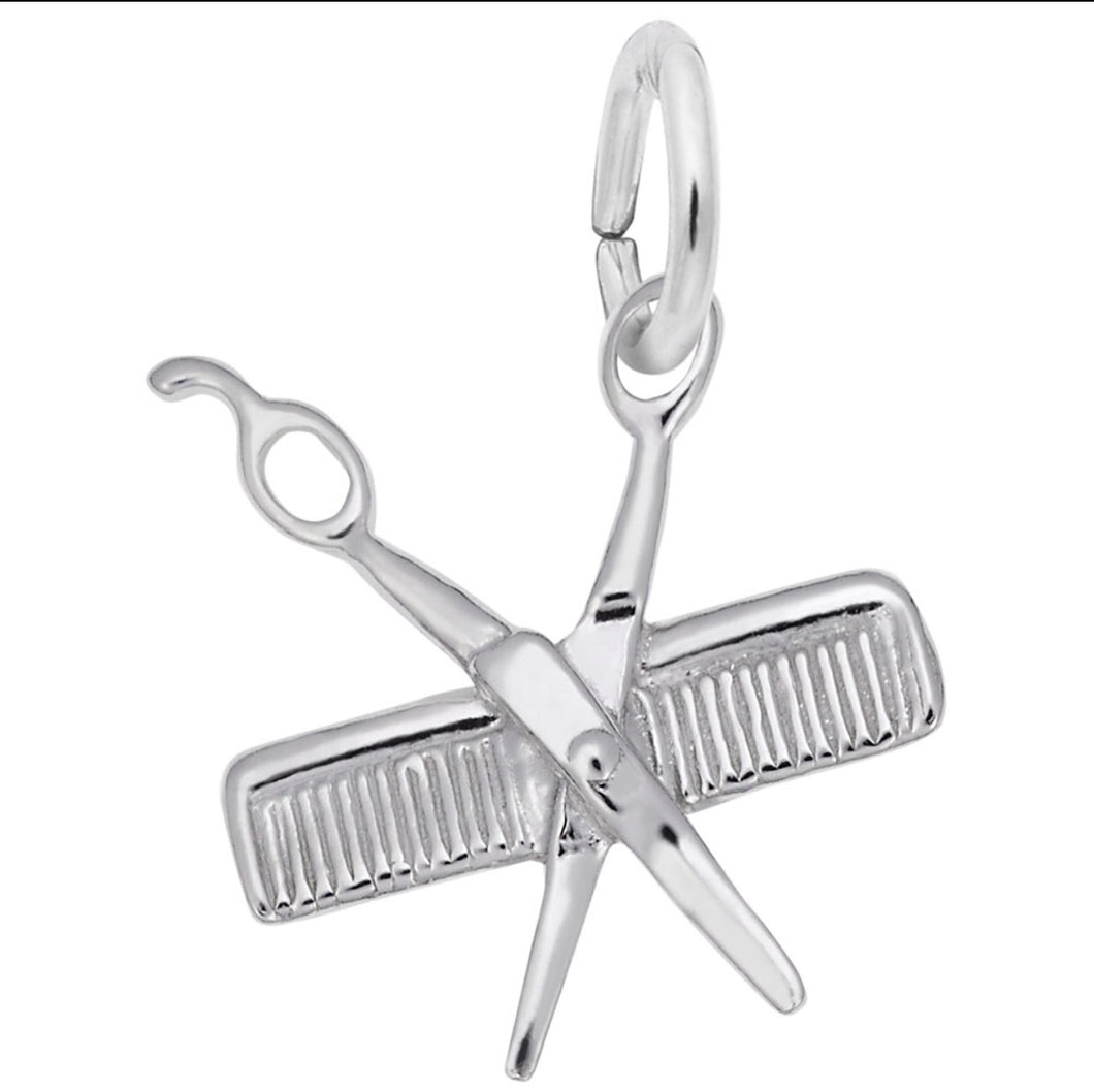 Sterling Silver 3D Comb & Scissors Charm