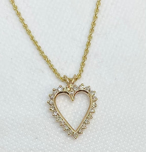 Diamond Heart Necklace with Rope Chain