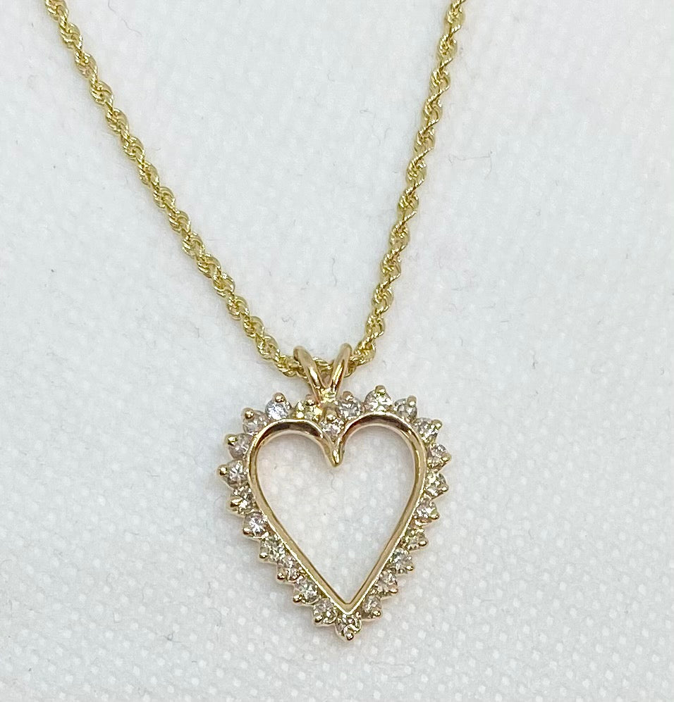 Diamond Heart Necklace with Rope Chain