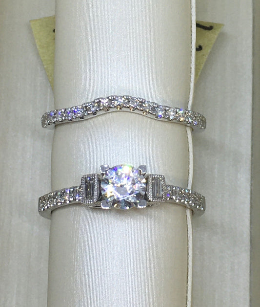 Unique 14k White Gold Engagement Set