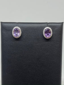 Oval Amethyst and CZ Earrings
