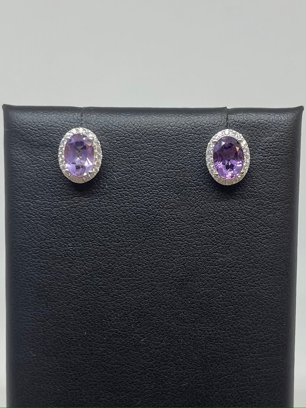 Oval Amethyst and CZ Earrings