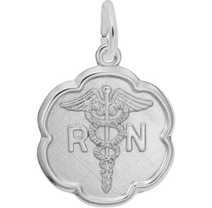 Sterling Silver RN Caduceus Scalloped Disc Charm