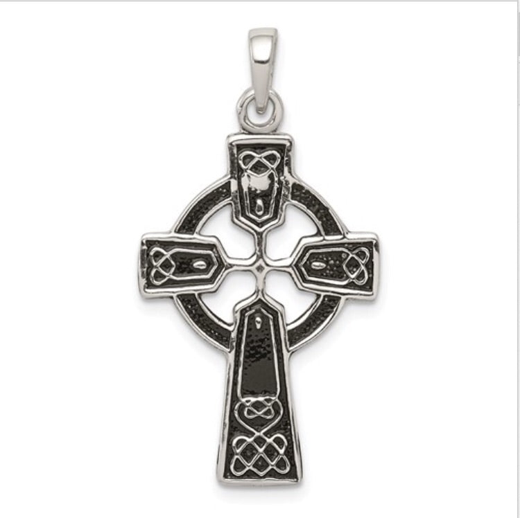 Sterling Silver Polished And Antiqued Celtic Cross Pendant