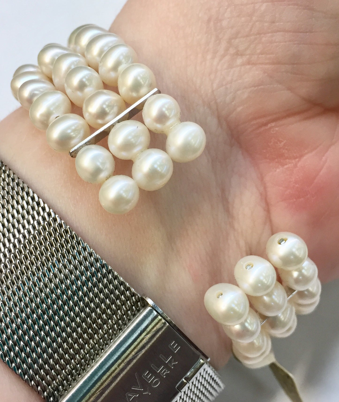 Three Row Pearl Cuff Bracelet