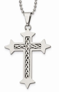 Stainless Steel with Sterling Silver Inlay Cross Necklace