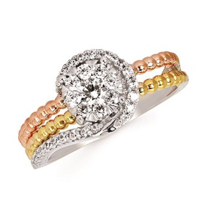 Tri-Tone Diamond Cluster Fashion Ring
