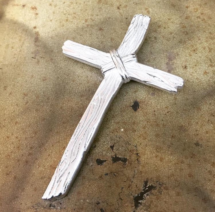 Wood Grain Silver Cross