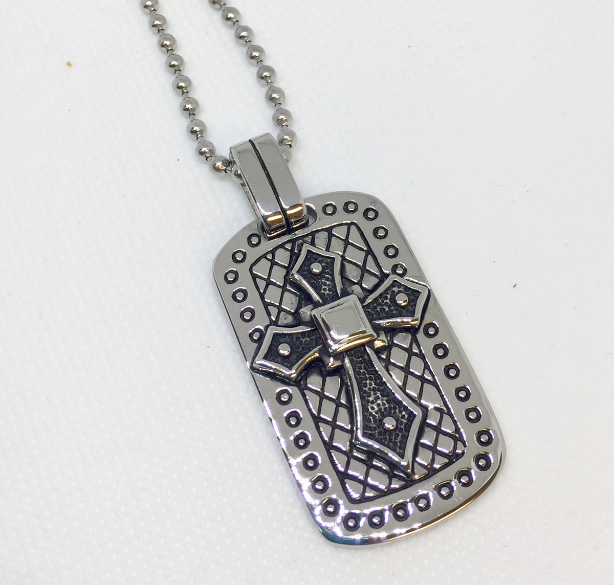 Gunmetal Stainless Steel Dog Tag & Cross Cable Chain Necklace