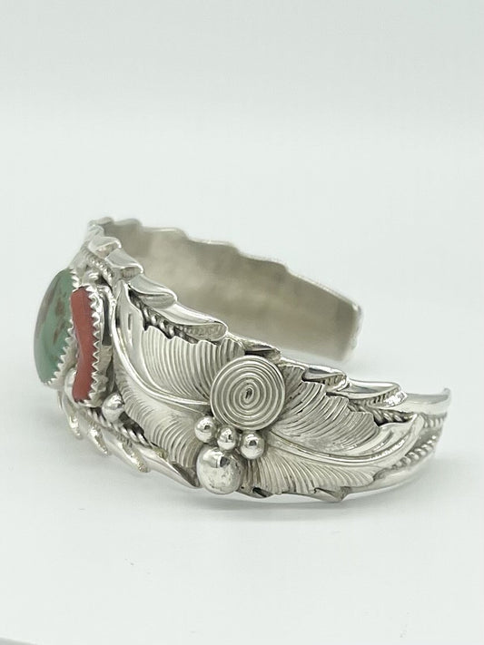 Turquoise & Coral Cuff