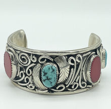 Load image into Gallery viewer, Wide Coral &amp; Turquoise Cuff