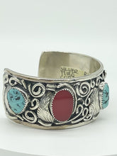 Load image into Gallery viewer, Wide Coral &amp; Turquoise Cuff