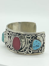 Load image into Gallery viewer, Wide Coral &amp; Turquoise Cuff